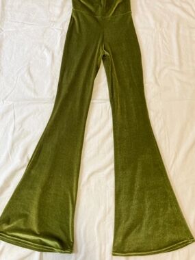Source Unknown Olive Green Velvet Wide Leg Jumpsuit Pants
